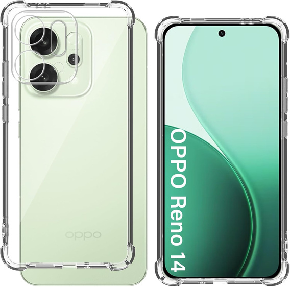 Husă pentru Oppo Reno 14, întărită, cu protecție pentru cameră, transparentă