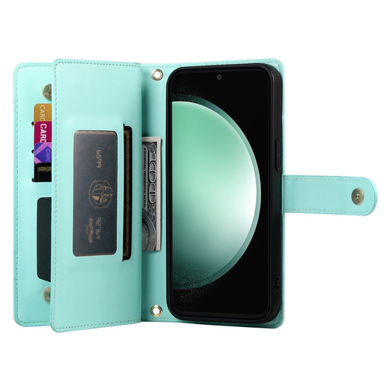 Cu clapetă pentru Samsung Galaxy S25 Edge, Wallet Zipper Pocket, de mentă
