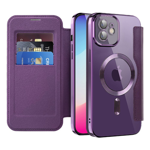 Cu clapetă pentru iPhone 11, RFID Wallet MagSafe CamShield, violet