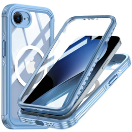 Husă pentru iPhone 16E, Shockproof, cu sticlă, pentru MagSafe, albastru
