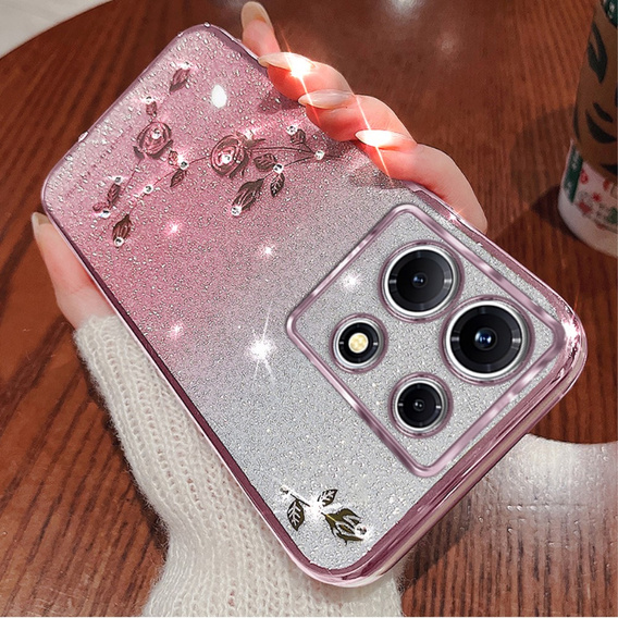 Husă pentru Infinix Note 30 Pro 4G, Glitter Flower,  roz rose gold