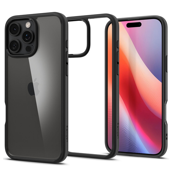 Carcasa Spigen pentru iPhone 16 Pro Max, Ultra Hybrid, transparent / negru + sticlă temperată 9H