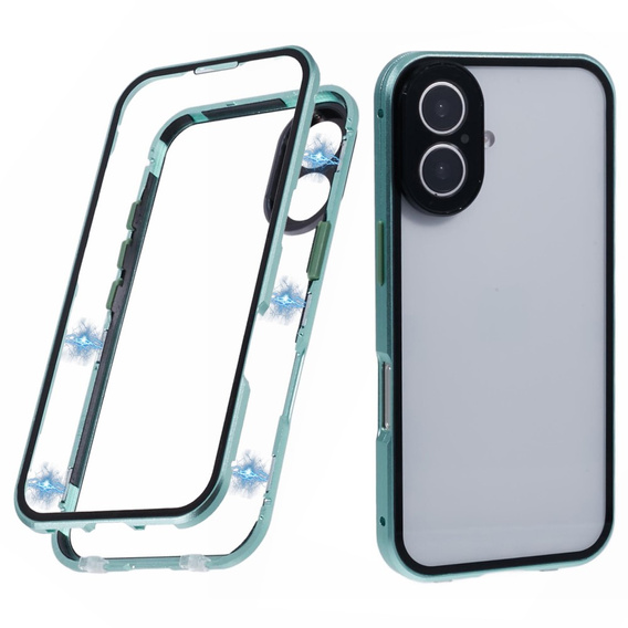 Husa pentru iPhone 16, Magnetic Dual Glass, verde