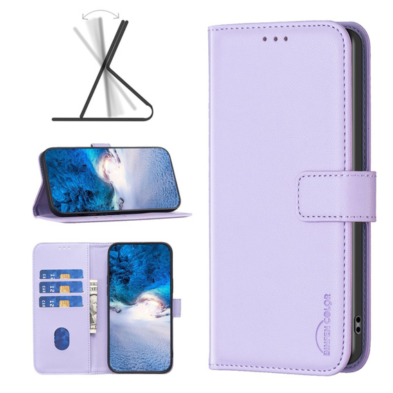 Cu clapetă pentru Samsung Galaxy S23 FE, BINFEN Wallet, violet + sticlă 9H