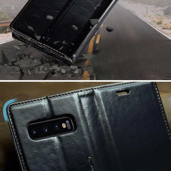 Carcasă flip CASEME pentru Samsung Galaxy S10+ Plus, Waxy Textured, negru