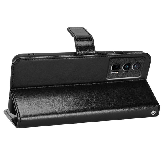 Cu clapetă pentru Poco F5 Pro 5G, Crazy Horse Wallet, negru