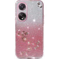 Husă pentru Oppo A58 4G, Glitter Flower, roz rose gold