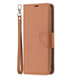 Cu clapetă pentru Samsung Galaxy A15, Wallet Litchi Leather, maro + sticlă 9H 