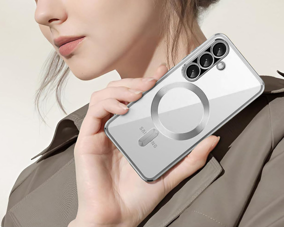 Husă pentru Samsung Galaxy A56 5G, Electro MagSafe, de argint + Sticlă pentru ecran