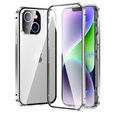Husa pentru iPhone 14, Magnetic Dual Glass, de argint