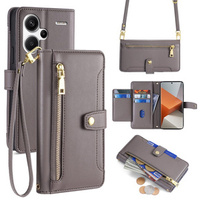 Cu clapetă pentru Xiaomi Redmi Note 13 Pro+, Wallet Zipper Pocket, gri