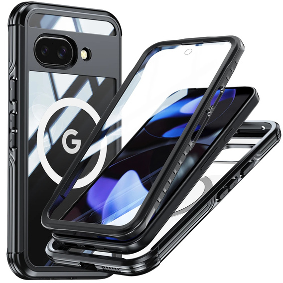 Husă pentru Google Pixel 9A, Shockproof, cu sticlă, pentru MagSafe, negru
