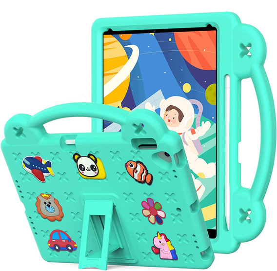 Husă pentru copii pentru iPad 10.2" 2021/2020/2019 (9/8/7 gen.) / Air 10.5" 2019 (3 gen.), Cute Patterns, cu suport, verde