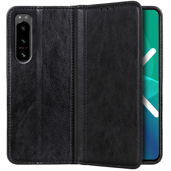 Huse pentru Sony Xperia 5 IV 5G, Wallet Litchi Leather, negru