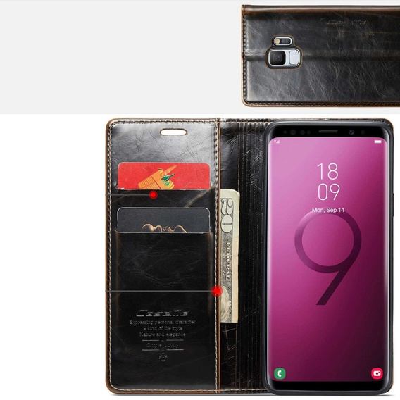 Carcasă flip CASEME pentru Samsung Galaxy S9, Waxy Textured, cafea