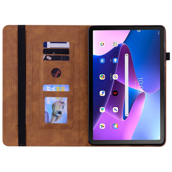 Husa pentru Lenovo Tab M10 10.1 Gen 3, Wallet Pen Slot, maro
