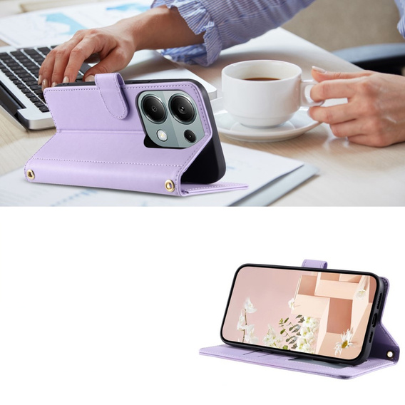 Husă cu clapetă pentru Xiaomi Redmi Note 13 Pro 4G, Rhombus Crossbody Leather, violet