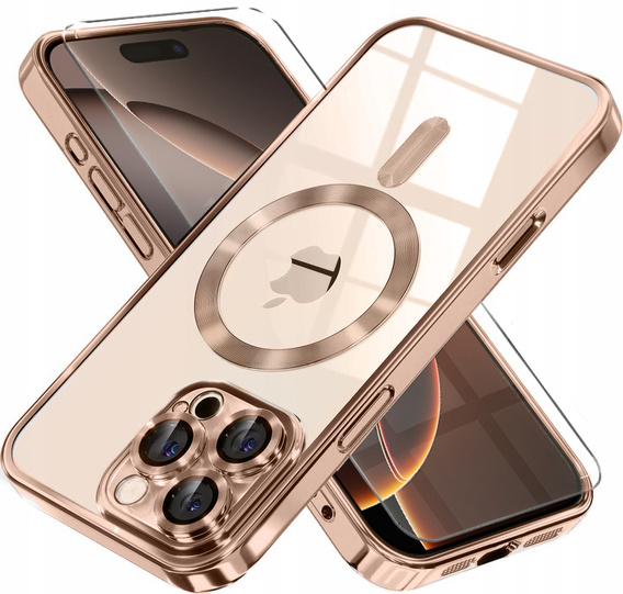 Husă pentru iPhone 16 Pro, Electro MagSafe, desert titanium + Sticlă pentru ecran