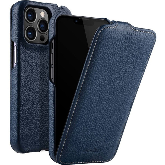 MELKCO carcasă flip pentru iPhone 14 Pro, piele, flip, albastru închis
