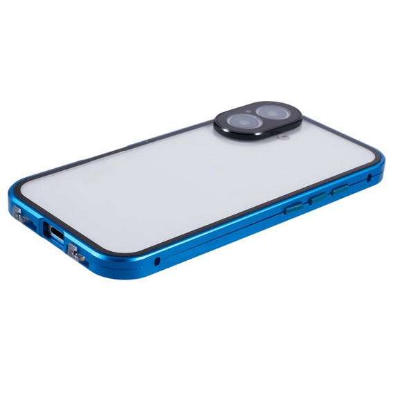 Husa pentru iPhone 16, Magnetic Dual Glass, albastru