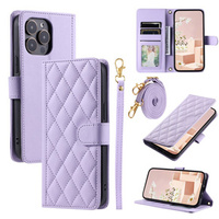 Husă cu clapetă pentru iPhone 16 Pro, Rhombus Crossbody Leather, violet