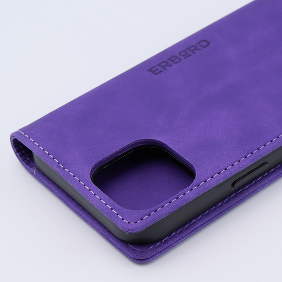 Husă pentru iPhone 15, ERBORD Vintage, portofel cu clapetă, violet