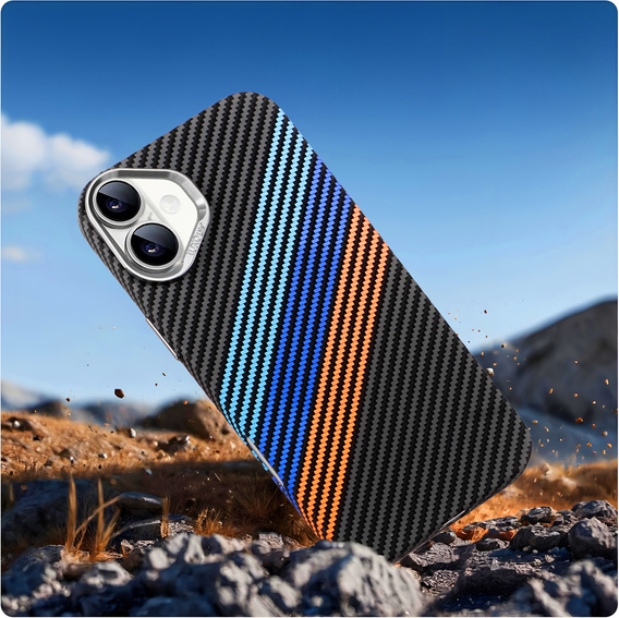 Carcasa pentru iPhone 16 Plus, Carbon Fiber MagSafe, albastru închis