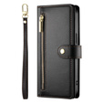 Cu clapetă pentru iPhone 16, Wallet Zipper Pocket, negru