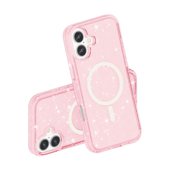 Husă pentru iPhone 17, pentru MagSafe, glitter, roz translucid