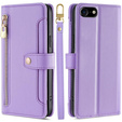 Cu clapetă pentru iPhone 16E, Wallet Zipper Pocket, violet