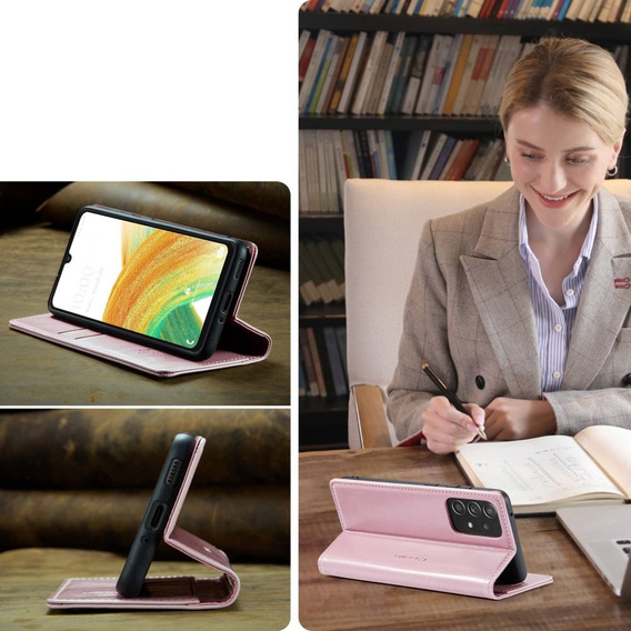 Carcasă flip CASEME pentru Samsung Galaxy A33 5G, Waxy Textured, roz