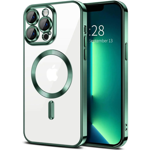 Husă pentru iPhone 13 Pro, Electro MagSafe, verde + Sticlă pentru ecran