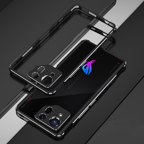 Husa pentru ASUS ROG Phone 8 Pro, Armor Bumper, cu capac pentru obiectiv, negru / argintiu