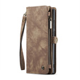 Husă CASEME pentru Samsung Galaxy S25 Ultra, Retro Leather Wallet, cu curea de umăr, maro