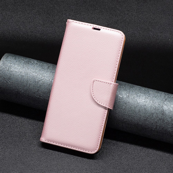 Cu clapetă pentru Samsung Galaxy A25 5G, Wallet Litchi Leather, roz + sticlă 9H