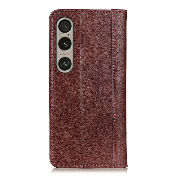 Husa cu clapetă pentru Sony Xperia 1 VI, Split Leather, maro