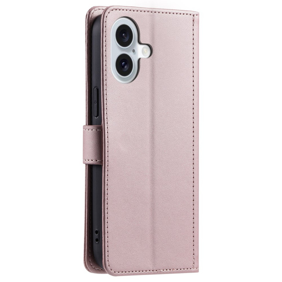 Husă cu clapetă pentru iPhone 16, Rhombus Crossbody Leather, roz rose gold