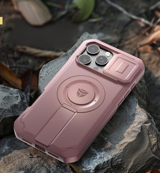 Husă blindată pentru iPhone 16 Pro Max, Dexnor CamProtect MagSafe, roz (Două rame)