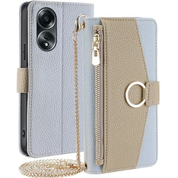 Carcasă flip pentru Oppo A58 4G, Wallet Zipper Pocket, cu oglindă, albastru