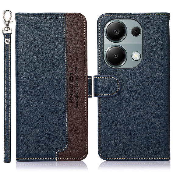 Husa cu clapetă pentru Xiaomi Redmi Note 13 Pro 4G / Xiaomi Redmi Note 14S / Xiaomi Poco M6 Pro 4G, KHAZNEH RFID, albastru / maro