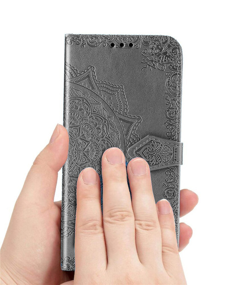 Cu clapetă pentru Motorola Moto G85, Mandala, gri