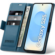 Husă pentru Samsung Galaxy S25, ERBORD Glossy Litchi, portofel cu clapetă, albastru