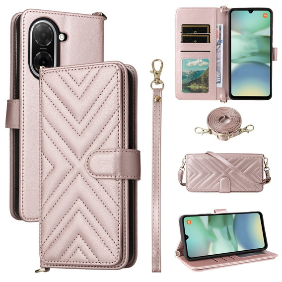 Carcasă cu clapetă pentru Xiaomi Redmi A5, Crossbody Leather Wallet, roz
