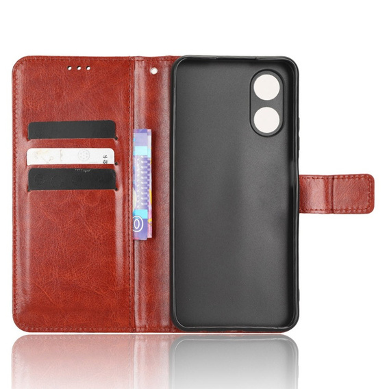 Cu clapetă pentru Oppo A17, Crazy Horse Wallet, maro