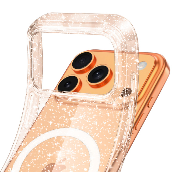 Husă pentru iPhone 17 Pro, pentru MagSafe, glitter, auriu transparent