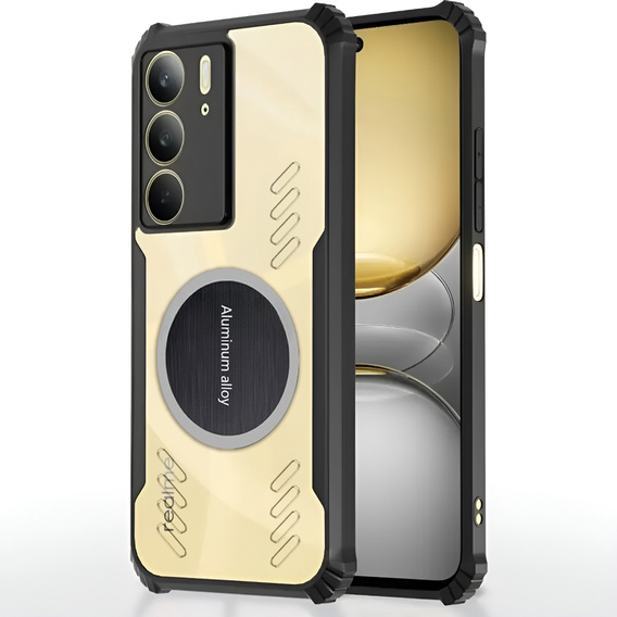 Carcasă pentru Realme 14X / Realme C75, cu placă magnetică, transparent / negru