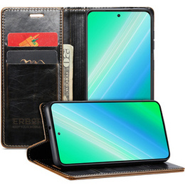 Cu clapetă pentru Samsung Galaxy S23 Ultra, ERBORD Waxy Wallet, maro