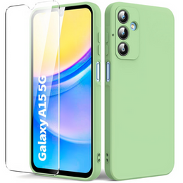 Carcasa pentru Samsung Galaxy A15, Silicone Lite, verde + sticlă 9H