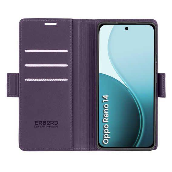 Husă pentru Oppo Reno 14, ERBORD Glossy Litchi, portofel cu clapetă, violet