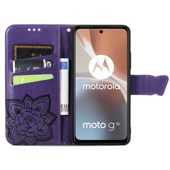 Cu clapetă pentru Motorola Moto G32, Butterfly, violet